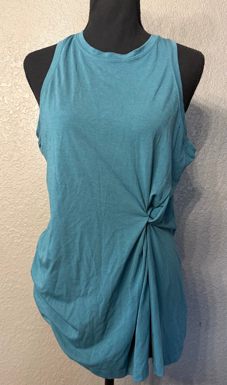 Athleta Womens Sz M Blue Twist Front Activewear Flowy Tank Top